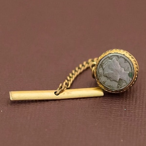Vintage Mid Century Cameo Złota Spinka Do Krawata - U17