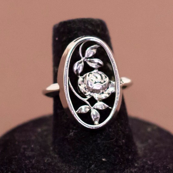 Vintage Silver Framed Rose Ring Size 7, Avon - U22 - image 1