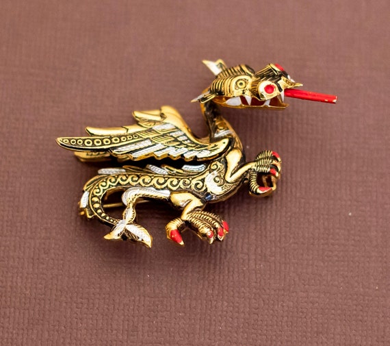 Vintage Golden Lunar Dragon Brooch by Spain - U16 - image 1