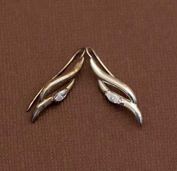 Vintage Sterling Silver Wavy Dangle Earrings by A… - image 1