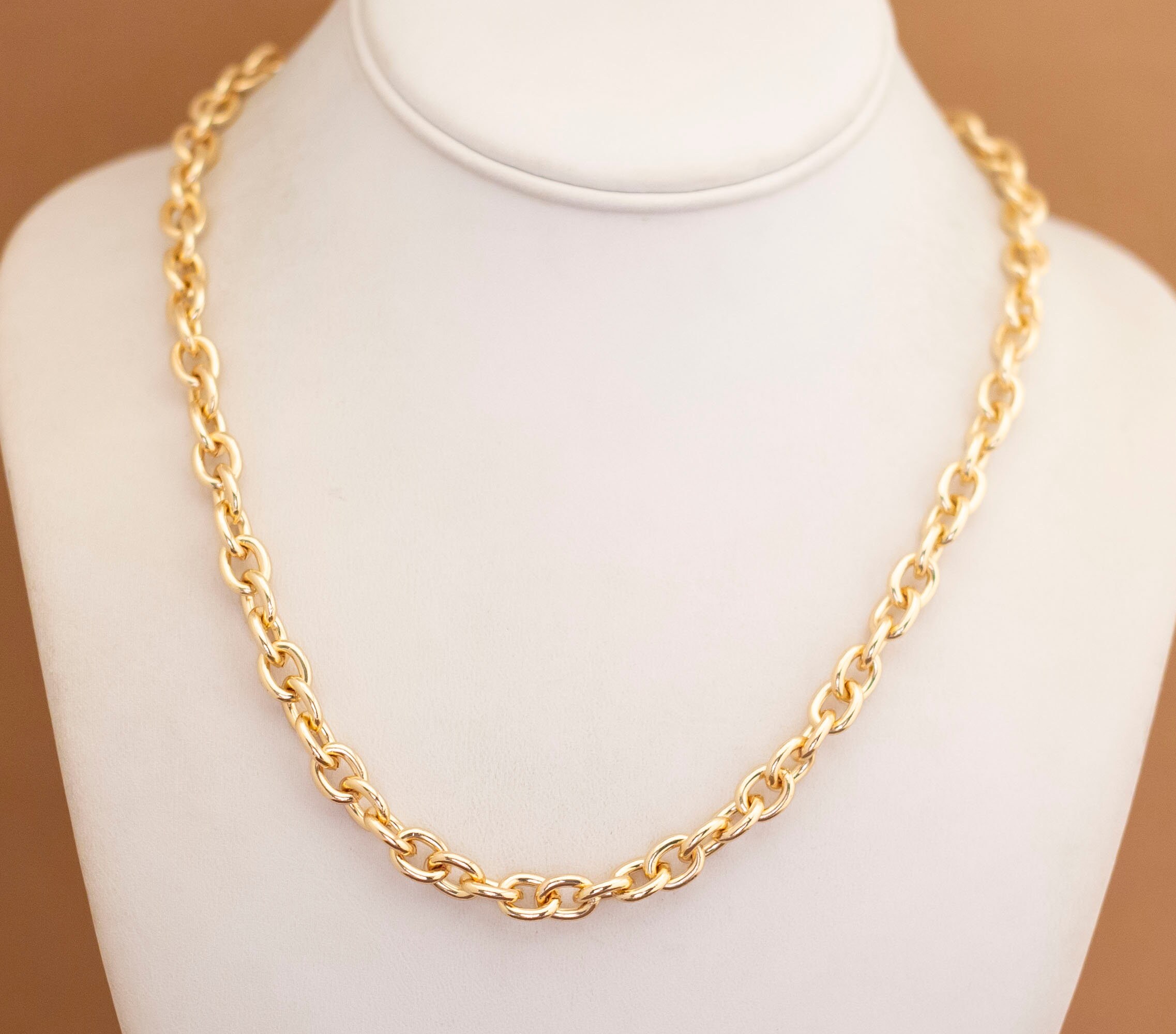 【VINTAGE HOLLYWOOD】Minimal Ball Long Chain Necklace~韓国発 Vintage Large Cable Style Gold Tone Chain Necklace 18 Inch