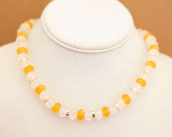 Vintage Clear & Orange Beads Beaded Necklace 16 i… - image 2