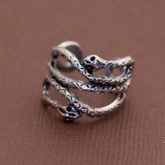 Vintage Medusa's Viper Silver Ring Size 3 - U6 - image 2