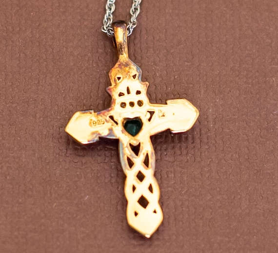 Vintage Sterling Silver Religious Cross Gold Tone… - image 4