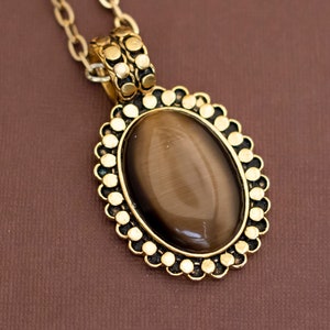 Vintage Coffee Gradient Oval Gold Tone Necklace 32 inch - U14