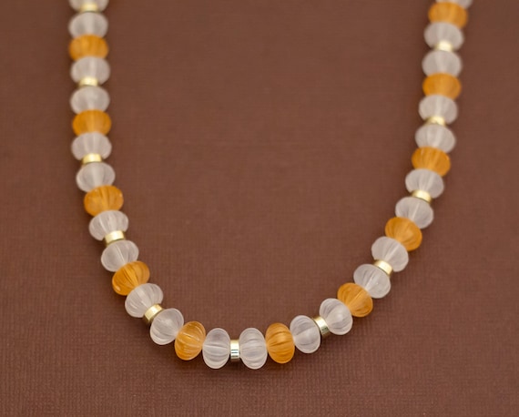 Vintage Clear & Orange Beads Beaded Necklace 16 i… - image 1