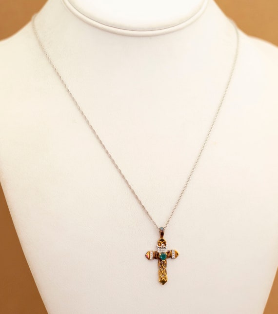 Vintage Sterling Silver Religious Cross Gold Tone… - image 2