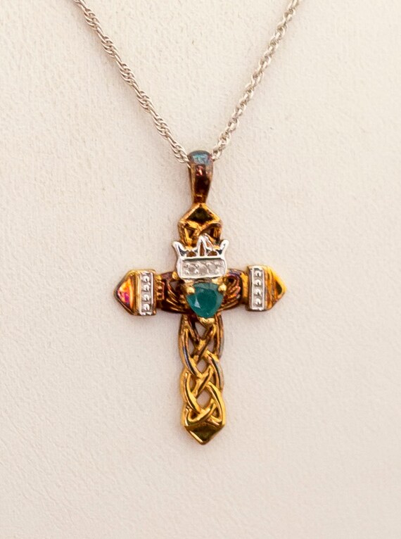 Vintage Sterling Silver Religious Cross Gold Tone… - image 3