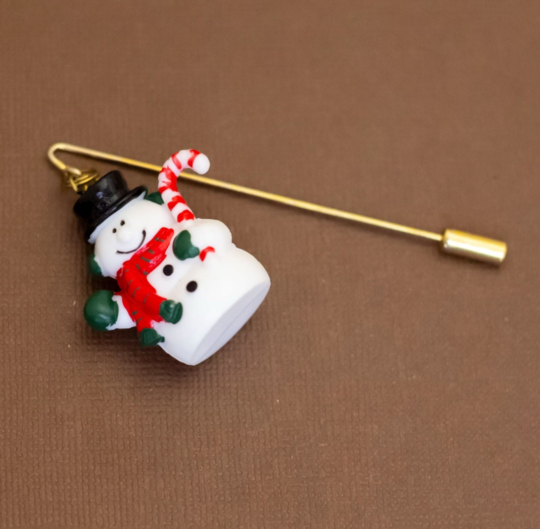 Vintage Snowman Candy Cane Christmas Stick Pin U23 Etsy