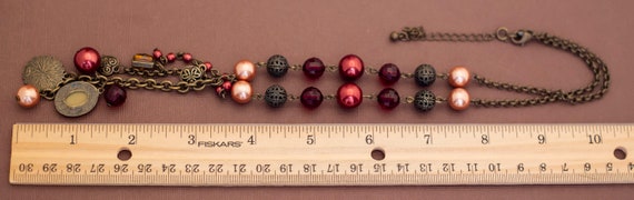 Vintage Red & Black Sphere Beads Angelic Tassel N… - image 3
