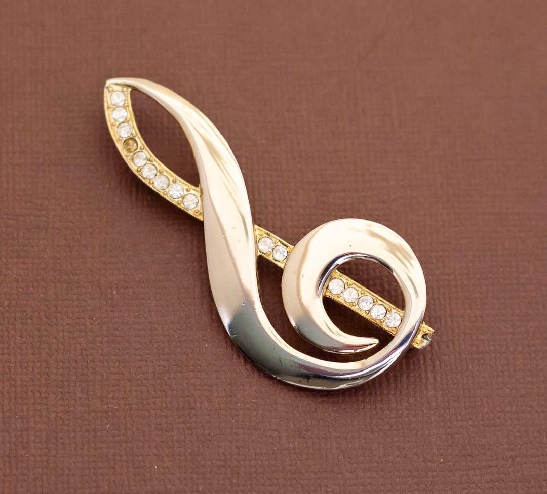 Vintage Gold Tone Musical Clef Brooch - U18 - Etsy