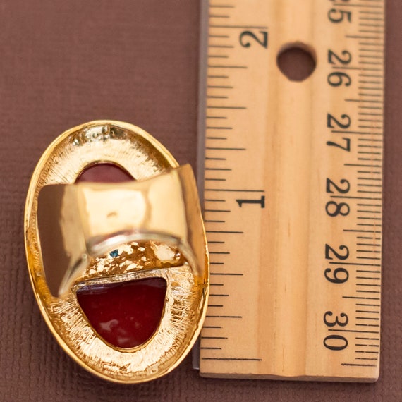Vintage Oval Red Gem Gold Tone Adjustable Ring Si… - image 3
