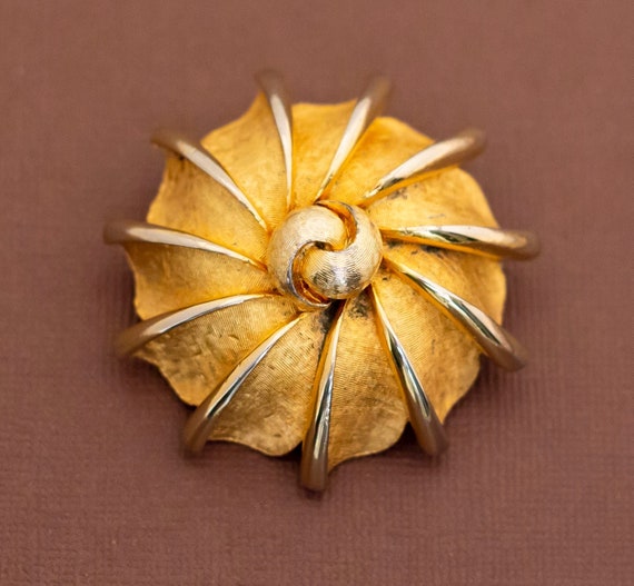 Vintage Art Nouveau Golden Spiral Mollusk Brooch … - image 1