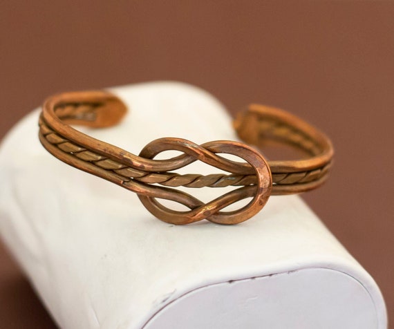 Vintage Art Nouveau Elven Copper Tone Cuff Bracel… - image 1