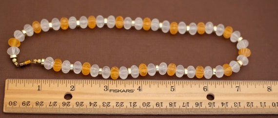 Vintage Clear & Orange Beads Beaded Necklace 16 i… - image 3