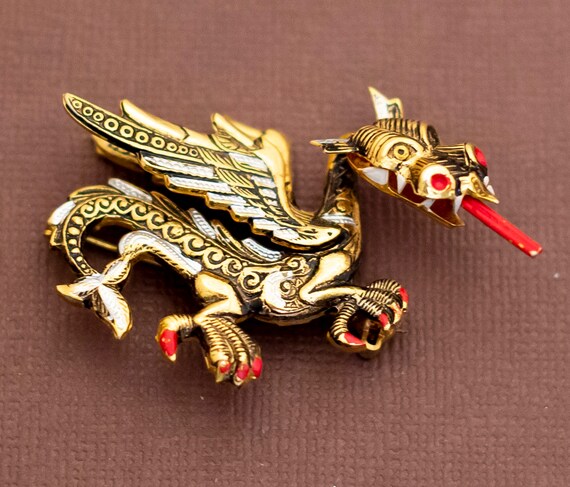 Vintage Golden Lunar Dragon Brooch by Spain - U16 - image 2