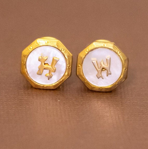 Vintage Letter H & W Gold Tone Cuff Links - U27