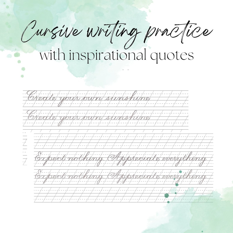 Cursive Handwriting Practice Worksheet: Inspirational Quotes (PDF Pattern) image 1