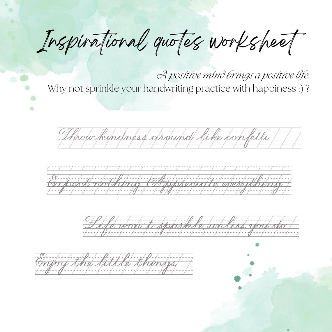 Cursive Handwriting Practice Worksheet: Inspirational Quotes (PDF ...