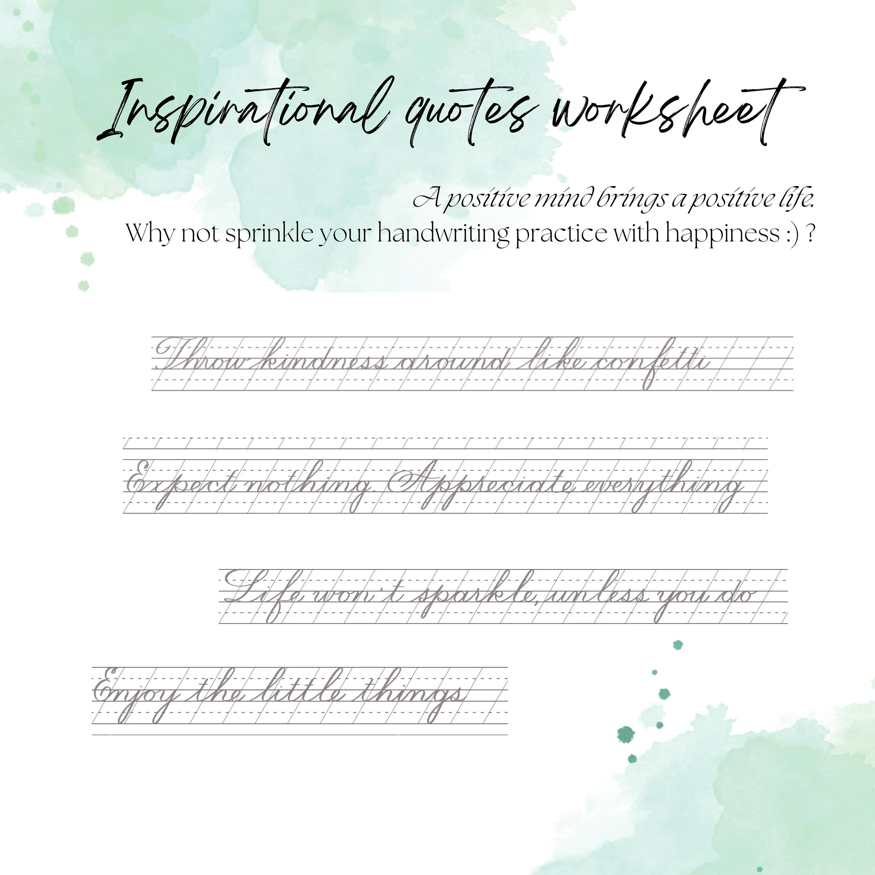 Cursive Handwriting Practice Worksheet: Inspirational Quotes (PDF ...