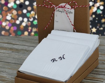 Five Mens Handkerchiefs with Personalised Embroidered Name or Initials Gift Box Set of 5 Cotton Hankies Mans Birthday Gifts Guys Anniversary