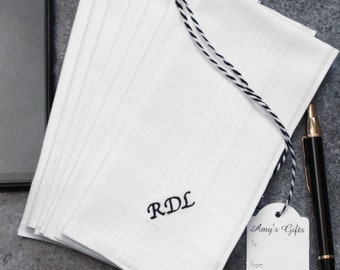 Personalised Mens Handkerchiefs Set of 7 Embroidered Name or Initials on Seven Cotton Hankies, A Weeks Supply Gift Dads Grandads Birthdays