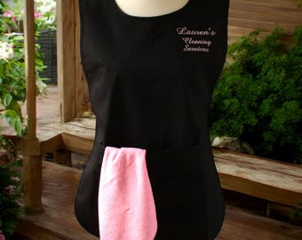Personalised Embroidered Black Tabard Apron: Salon, Cleaning, Catering Company Workwear