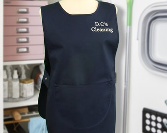 Personalised Navy Tabard with Pocket - Embroidered Workwear Salon Catering Cleaning Apron