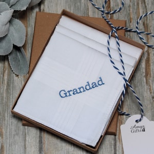 Mens Handkerchiefs with Personalised Embroidered Name or Initials Gift Box Set of 3 Cotton Hankies Mans Birthday Anniversary Gifts for Guys