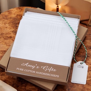 Gents Handkerchiefs Gift Box Set of 5 White Classic Cotton Hankies - Perfect for Mens Birthday Christmas Anniversary & Thank you Gifts