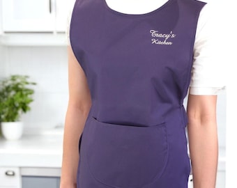 Personalised Purple Tabard: Embroidered Workwear Cleaning Apron with Pocket