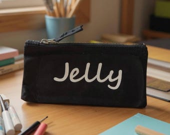 Trousse personnalisée en toile noire - Porte-papeterie personnalisé nom ou initiales imprimé