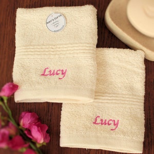 Embroidered Cream Face Cloths: Personalised Cotton Flannel Set of 2