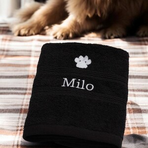 Personalised Dog Towel: Embroidered Paw Print Pet Grooming Gift