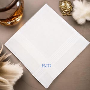 Personalised Mens Handkerchief Single White Cotton Embroidered Name or Initials Hanky Monogrammed Gift Perfect for Wedding Groomsmen, Guests