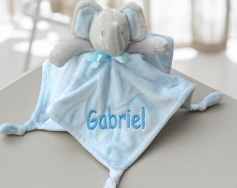 Personalised Baby Elephant Comforter: Soft Blue Cuddle Blankie with Embroidered Name