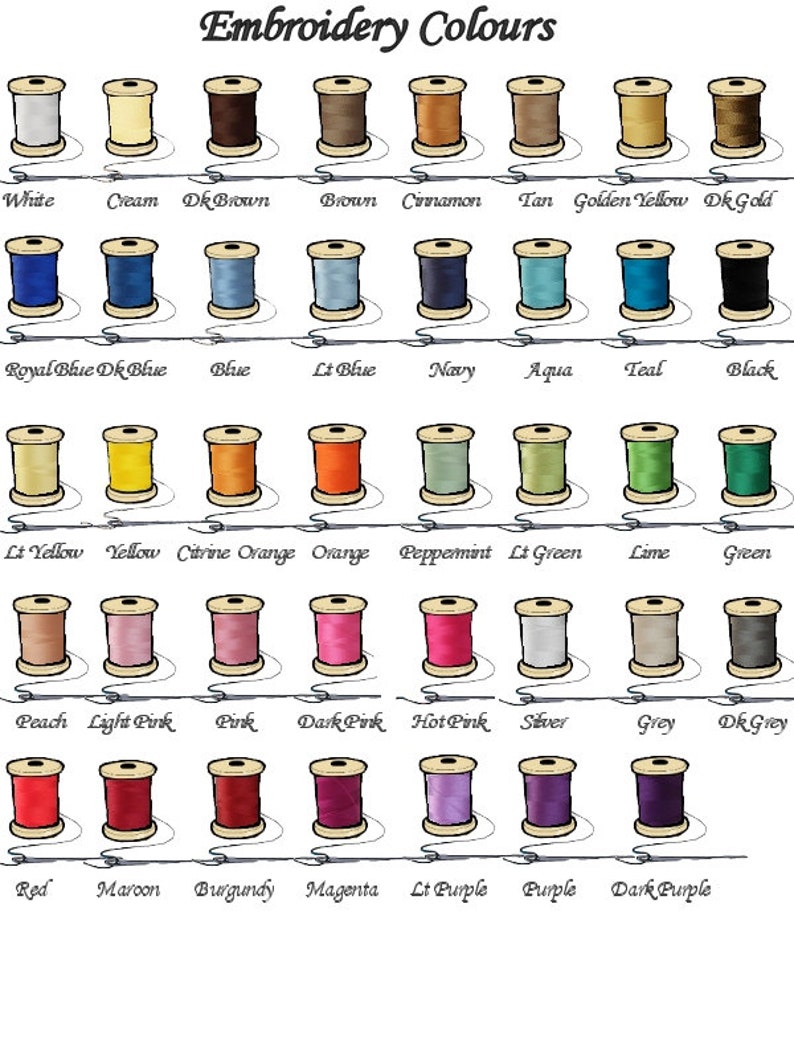 Puede incluir: Una tabla de colores de hilo para bordar con carretes de hilo en varios colores, incluyendo blanco, crema, marr&oacute;n, canela, marr&oacute;n, amarillo dorado, dorado oscuro, azul real, azul oscuro, azul, azul claro, azul marino, aguamarina, verde azulado, negro, amarillo claro, amarillo, naranja c&iacute;trico, naranja, menta, verde claro, lima, verde, melocot&oacute;n, rosa claro, rosa, rosa oscuro, rosa intenso, plateado, gris, gris oscuro, rojo, granate, burdeos, magenta, morado claro, morado y morado oscuro.