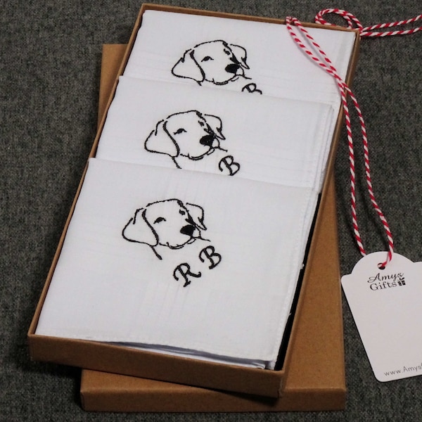 Personalisierte Labrador Hund Hankies Taschentücher Set - Bestickte Herren Taschentücher in Geschenkbox