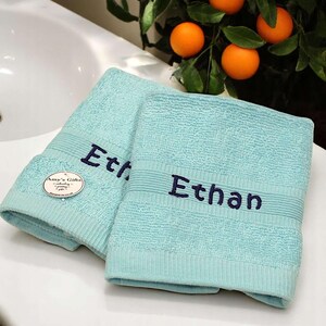 Personalised Aqua Blue Face Cloths: Embroidered Flannel Set