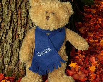 Personalised Soft Toy Scarf with Personalised Embroidered Name - Miniature Fleece Scarf in choice of colour - Stuffed Animals, Dolls, Elves