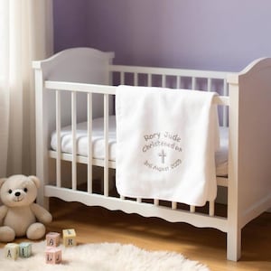 Christening Blanket Personalised Baby Name and Embroidered Simple Cross  a special Babies Baptism, Naming or Dedication Day Gift