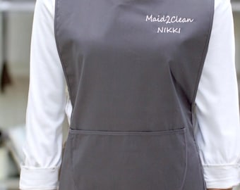 Personalised Embroidered Tabard, Dark Grey Workwear Apron with Pocket