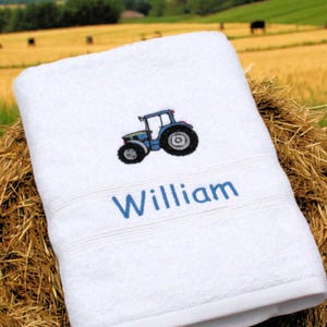 Personalised Tractor Bath Towel Embroidered with any Name Perfect Birthday Gift for John Deere Tractors Farmer Farming Machinery Enthusiasts