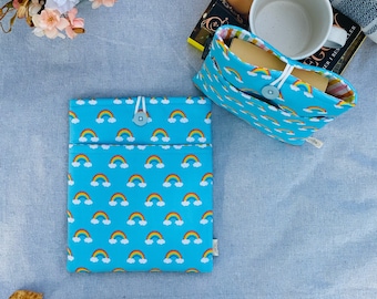 Rainbow Book Sleeve | Handmade Padded Tablet Cover with Pocket