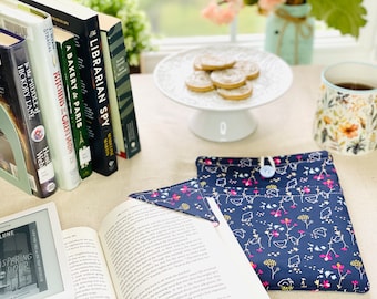 Floral Bird Book Sleeve | Handmade Cotton Tablet Kindle Cover