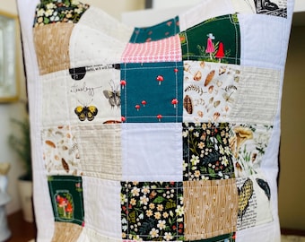 Quilted Patchwork Tote Bag, Handmade Scrappy Fabric Tote, Nature Inspired Upcycled Bag, One of a Kind Gift