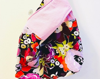 Floral Japanese Knot Bag | Reversible Wrist Bag, Handmade Tote