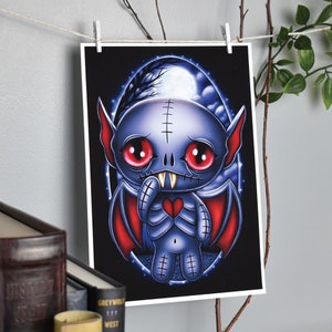 Nosvar &#39;Poor Little Vampire&#39; Fine Art Print | Gothic Home | Alternative Decor | Cute Spooky Art