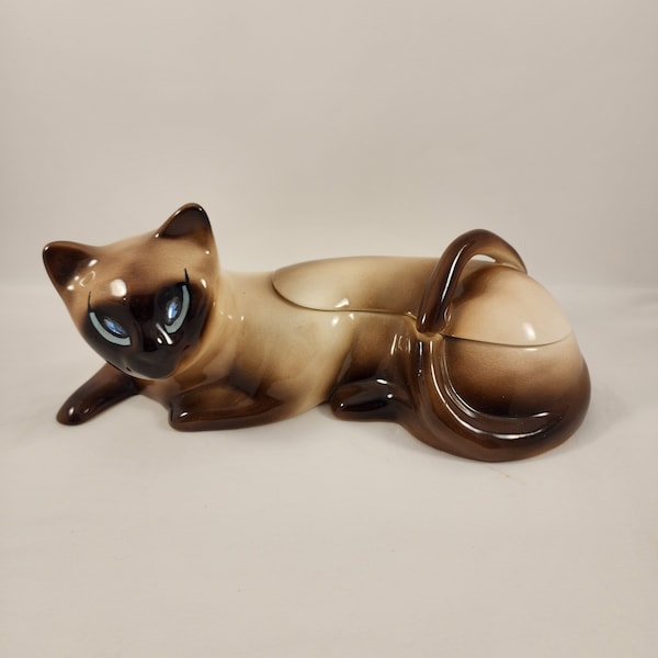 Siamese Cat Large Diamond Eye Mid Century Modern Ceramic Trinket Box