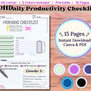 ADHD Daily Checklist Bundle for Planning and Productivity | Printable and Editable Instant Download | To Do List Productivity Planner